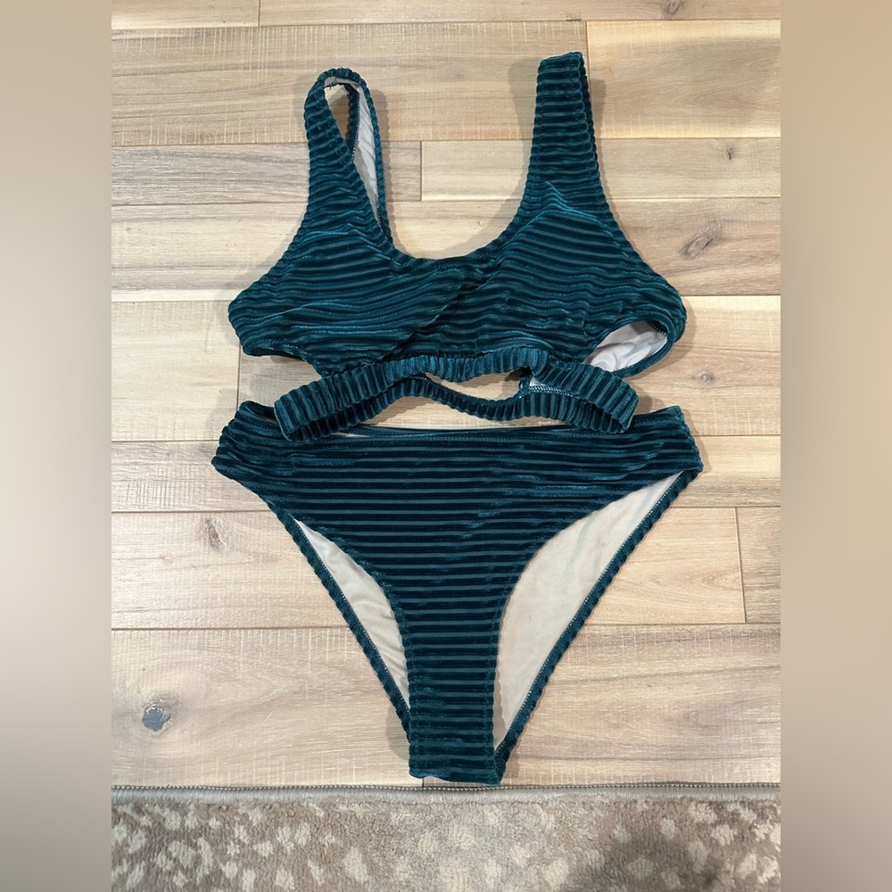 Teal Striped Bikini Set